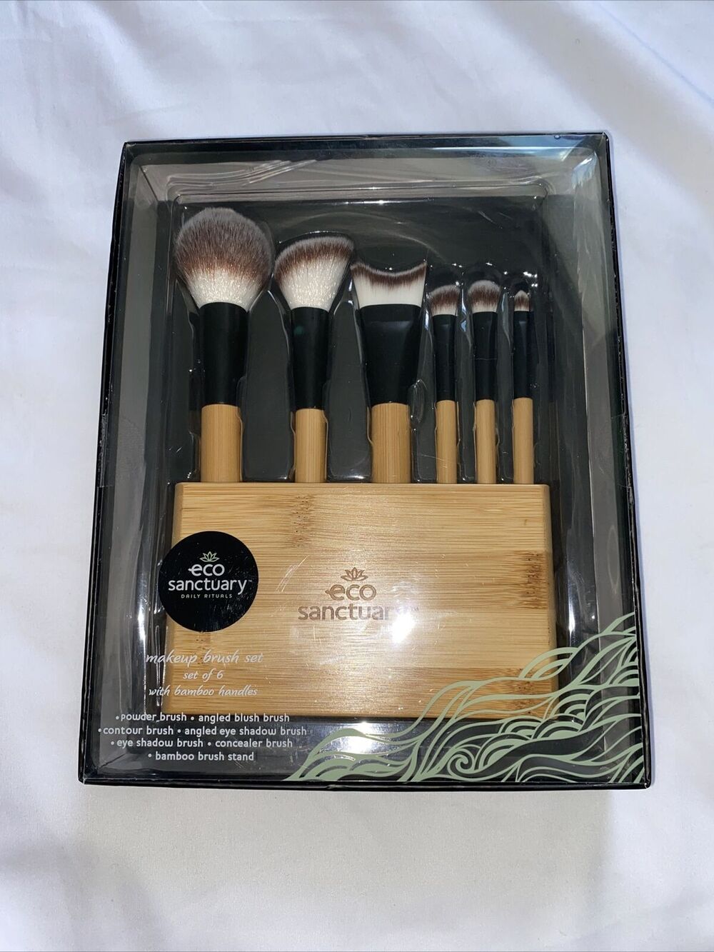 Eco Sanctuary Makeup Brush Set Of 6 & Holder( Bamboo Brush Stand) Black
